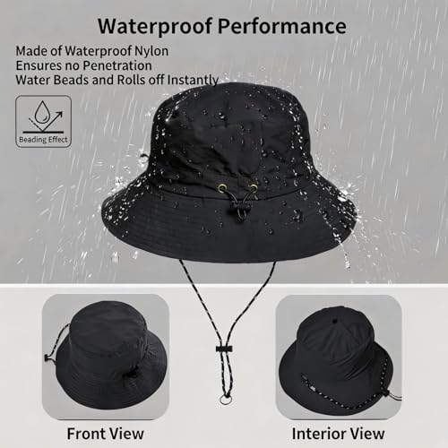 Honnesserry Bucket Hats for Woman Men Outdoor UV Sun Protection Hat Nylon - color: Black