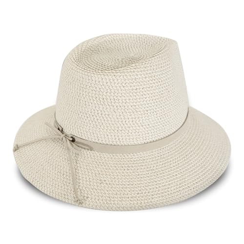 Lucky Brand Straw Hat | Travel | Vacation | Sun Protection | Lightweight | Breathable | Summer | Beach | Straw - color: Leather Tie - Cream
