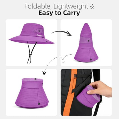 Rosoz Ponytail Sun Bucket Hats for Women UV Protection Foldable Wide Brim - color: 1 Pack-pure Purple