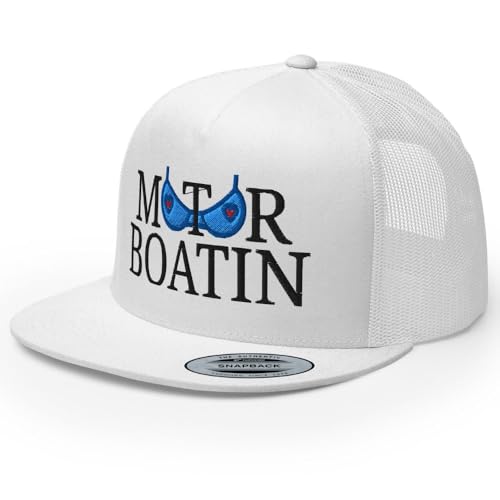 NX Motor Boatin Embroidered Flat Bill Trucker Hat High Crown Snapback Cap - color: White