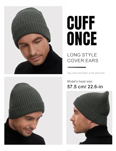 vidsel 50% Wool Double Cuff Beanie Hat for Men Women, Warm Winter Knit Cap - color: Dark Gray