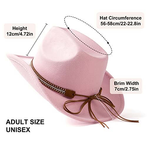 Lisianthus Women's Cowboy Felt Hat Wide Brim for Party Western - color: A Shiny-pink