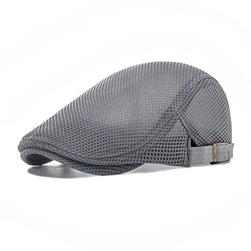VOBOOM Men Mesh Newsboy Flat Cap Ivy Cabbie Newsboy Cap - color: Grey