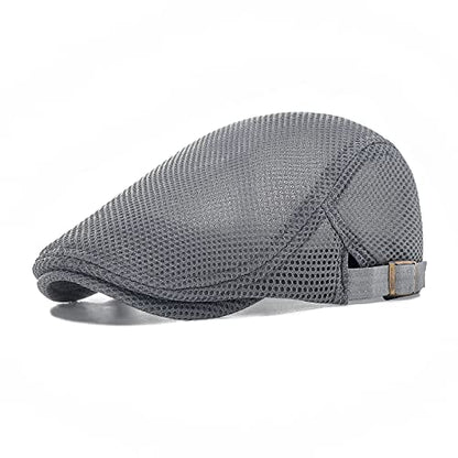 VOBOOM Men Mesh Newsboy Flat Cap Ivy Cabbie Newsboy Cap - color: Grey