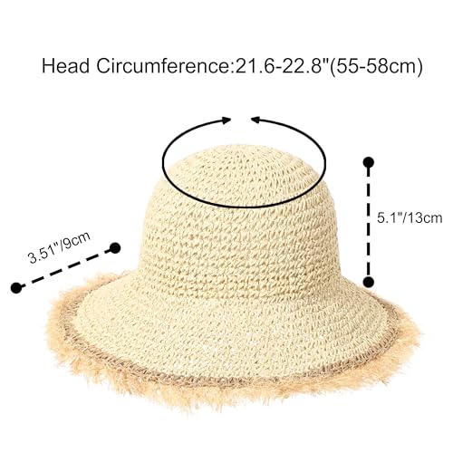 LA CARRIE Womens Sun Hat Floppy Packable Wide Brim UV Protection UPF 50+ Straw Hat with Fringe for Summer Beach - color: Beige