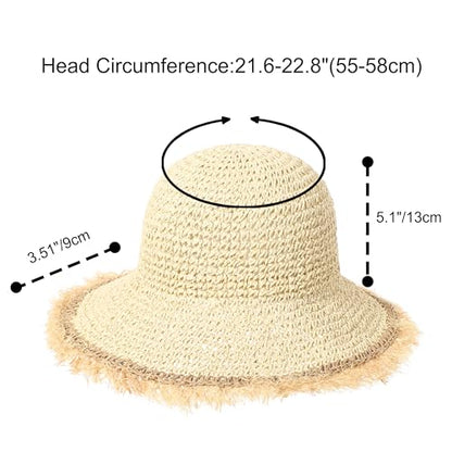 LA CARRIE Womens Sun Hat Floppy Packable Wide Brim UV Protection UPF 50+ Straw Hat with Fringe for Summer Beach - color: Beige