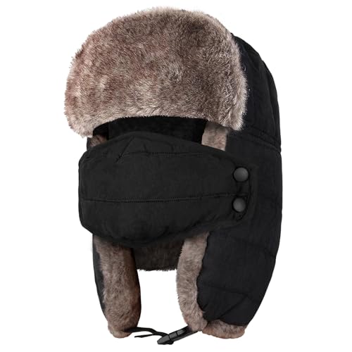 Trapper Warm Winter Hat for Men Women With Mask - Ushanka Russian Skiing Hunting Bomber for Cold Weather Outdoor