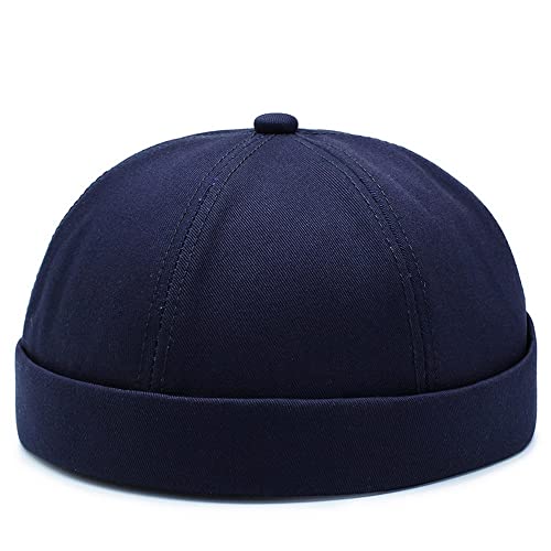 Gogobear Mens Brimless Docker Beanie Adjustable Rolled Cuff Sailor Cap - color: Navy