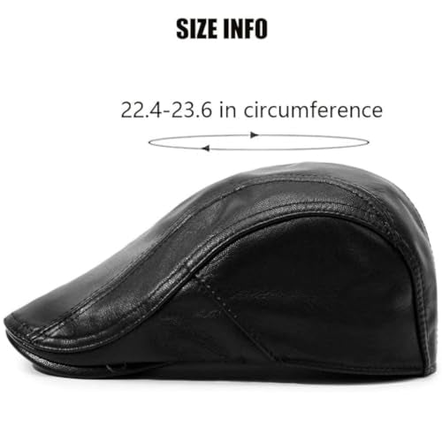 Men's Lambskin Leather Newsboy Flat Cap Gatsby Ivy Cap Driving Hat - color: Black