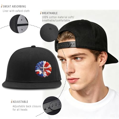 Pineapple Hat Flat Bill Baseball Hats for Men Fashion Black Baseball Cap for Women Adjustable Flat Brim Trucker Hat - color: Flag Daisy