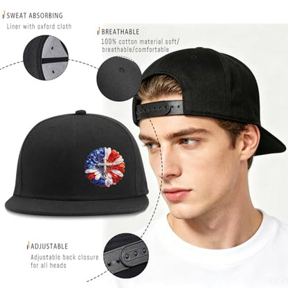 Pineapple Hat Flat Bill Baseball Hats for Men Fashion Black Baseball Cap for Women Adjustable Flat Brim Trucker Hat - color: Flag Daisy