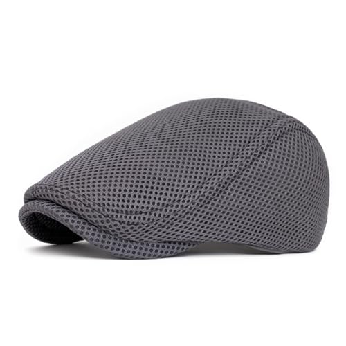 meioro Men's Mesh Flat Cap Summer Breathable Newsboy Hats Beret Ivy Cap Gatsby Irish Cabbie Driving Hat Full Head Wrap - color: Dark Grey