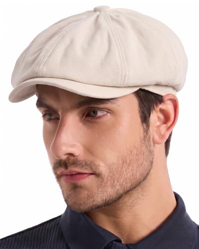 ZLYC Newsboy Cap for Men Summer Flat Cap Lightweight Beret Hat - color: Plain Beige