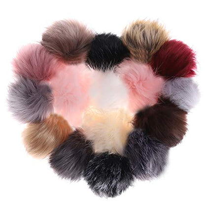 Abgream 16-Pack Faux Fur Pom Pom Balls with Elastic Loop - color: Style A