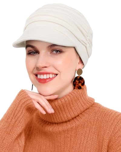 Newsboy Chemo Hat for Women - Soft Cap with Brim for Cancer & Alopecia - color: Cream