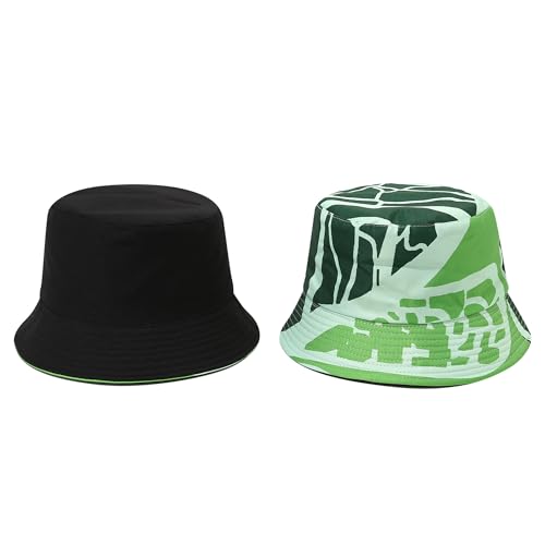 Unisex Print Double-Side-Wear Reversible Bucket Hat - color: Lettuce Vein