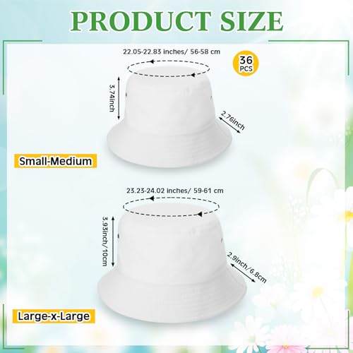 Xtinmee 36 Pcs Bucket Hats Bulk Washed Cotton Foldable Bucket Hat Wide Brim Sun Hats for Women Men Beach Tie Dye DIY - color: White, size: Medium