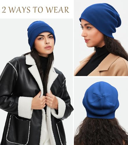 100% Cotton Beanie for Women Men Soft Knit Beanies Warm Winter Hat - color: Blue