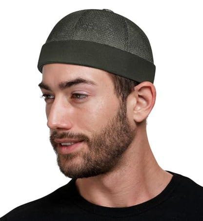DIYDECAL Mens Mesh Brimless Cap,Summer Skullcap Docker Beanie Hat - color: Dark Green