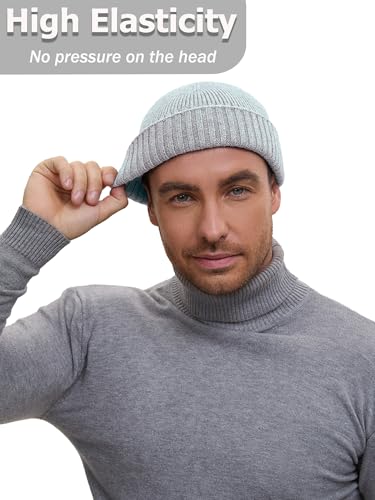 Wool Short Fisherman Beanie for Men Women Double Cuffed Skull Caps - color: 1pcs-flower Grey