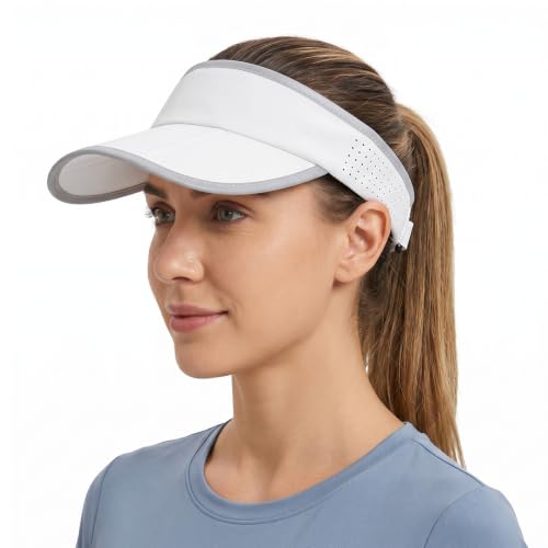 Foldable Sports Sun Visor Hat - Adjustable Running Golf Tennis Cap with Mesh&Reflective Design, Quick Drying for Men & Women - color: White/Reflective