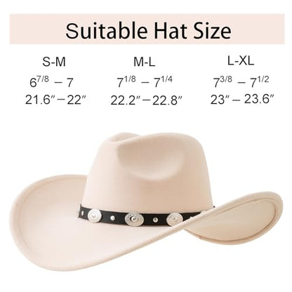 Lanzom Women Men Felt Wide Brim Western Cowboy Hats Belt Buckle Panama Hat - color: Beige, size: Small-Medium