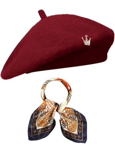 3 Pcs Beret Hats for Women - color: Burgundy
