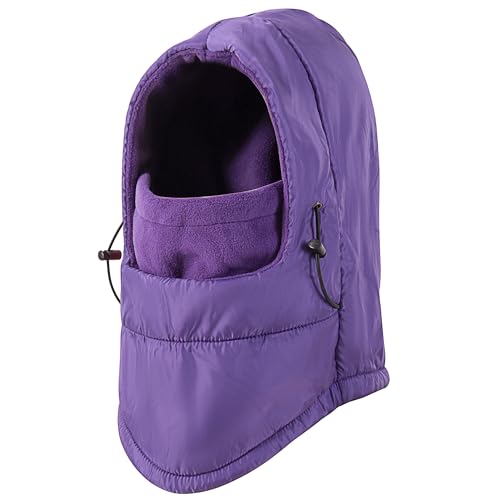 Balaclava Ski Mask Fleece Lining Windproof Warm Adjustable Thermal Winter Cold Weather Face Mask for Men Women - color: Purple