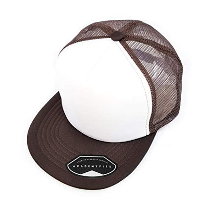 Quality 5 Panel High Crown Trucker Foam Mesh Hat Snapback Men Women Unisex Waterproof Blank Cap #2070 - color: White / Brown
