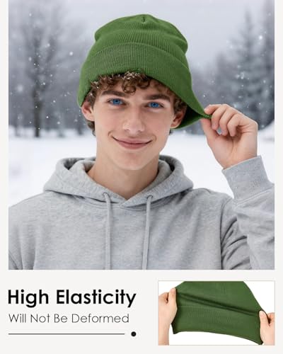 Century Star Men's Fleece-Lined Beanie Winter Knit Hat - Stretchable, Warm, Windproof, Unisex Cuffed Ski Cap for Sports - color: Amy Green