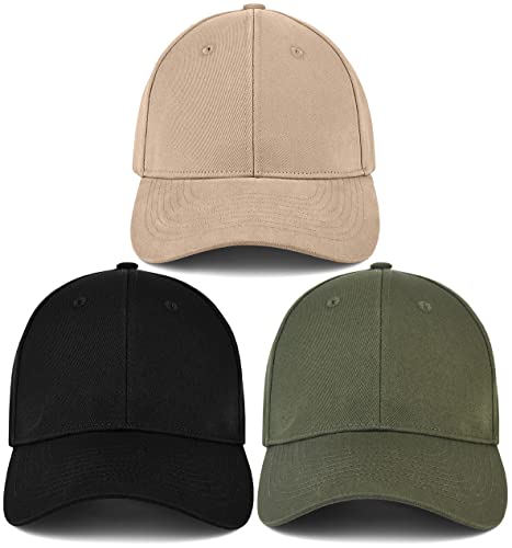 3 Pack Unisex Cotton Baseball Cap Adjustable Unconstructed Plain Sport Dad Golf Hat for Men and Women - color: Black+green+khaki