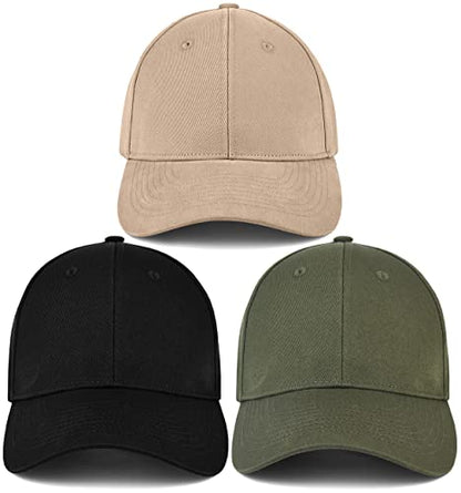 3 Pack Unisex Cotton Baseball Cap Adjustable Unconstructed Plain Sport Dad Golf Hat for Men and Women - color: Black+green+khaki