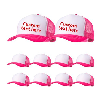 10 Pack of Blank Trucker Hat Bulk Men and Women Hats Bulk DIY Graffiti Mesh Hat Hot Stamping Hats - color: Fluorescent Rose White