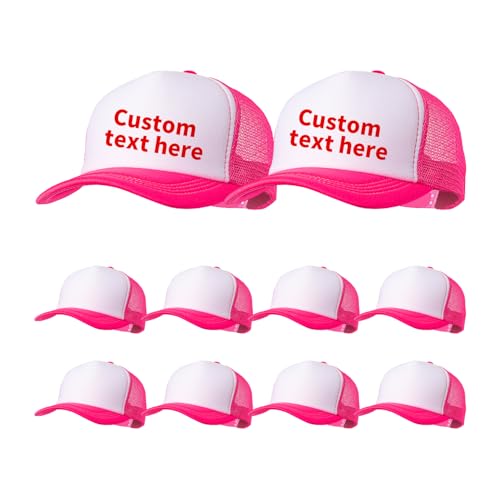 10 Pack of Blank Trucker Hat Bulk Men and Women Hats Bulk DIY Graffiti Mesh Hat Hot Stamping Hats - color: Fluorescent Rose White