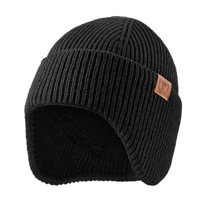 OZERO Winter Beanies Hats Men: Beanie with Ear Flaps - color: Black