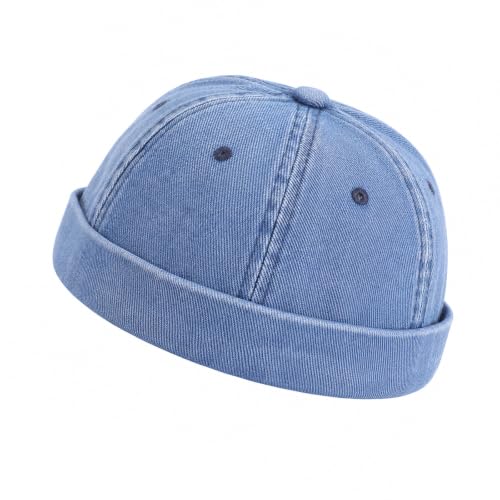 Brimless Cap Docker Hat Vintage Denim Roll Caps for Men