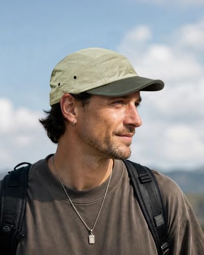 Clakllie Lightweight 5 Panel Short Brim Hat Two-Tone Flat Brim Baseball Cap - color: Bs26dy11-khaki Green