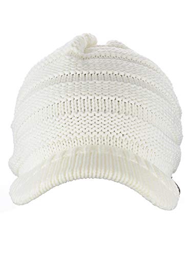 C.C Warm & Thick Cable Knitted Brim Visor Beanie Cap - color: Ivory