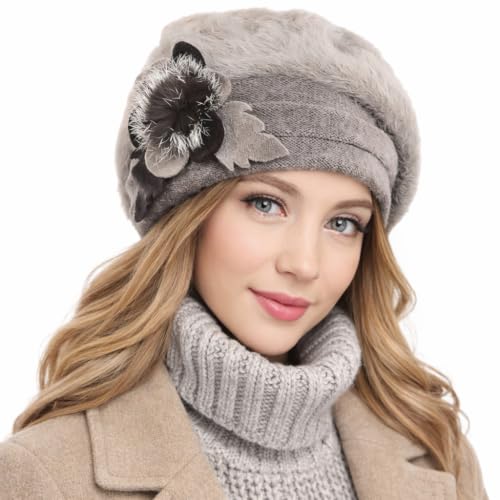 VECRY Women's 100% Wool Bucket Hat Felt Cloche Beret Dress Winter Beanie Hats - color: Angola Khaki