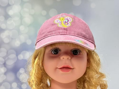 Adjustable Embroidery Animal Baseball Hat for Kid Toddler Child - color: Colorful Butterfly (Washed Pink)