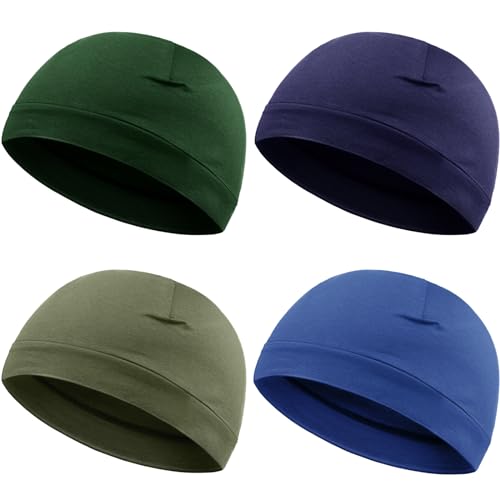 Syhood 4 Cotton Skull Caps for Men Women Sleep Night Hat Beanie - color: Dark