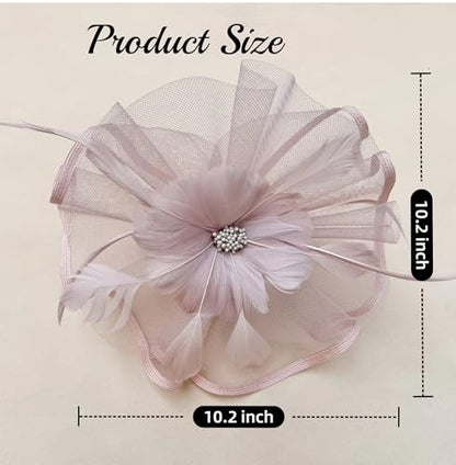 SAFERIN Fascinator for Women Hair Clip Hat Bowler Feather Flower Veil Wedding Party Hat Tea Hat - color: Ta1-pink Feather