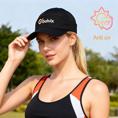 2-in-1 Convertible Golf Visor & Baseball Cap, Lightweight Breathable Sports Hat for Men & Women, Adjustable 100% Polyester - color: Black