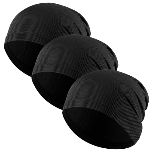 3 Pack Breathable Cooling Skull Cap Sweat Wicking Beanie for Cycling Running Helmet Liner Cap Under Hard Hat - color: Black+black+black