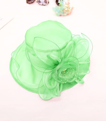 Z&X Organza Church Fascinator Wedding Tea Party Derby Hats for Women Flower Wide Brim Sun Hats - color: 022 Mint Green