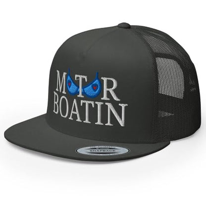 NX Motor Boatin Embroidered Flat Bill Trucker Hat High Crown Snapback Cap - color: Charcoal