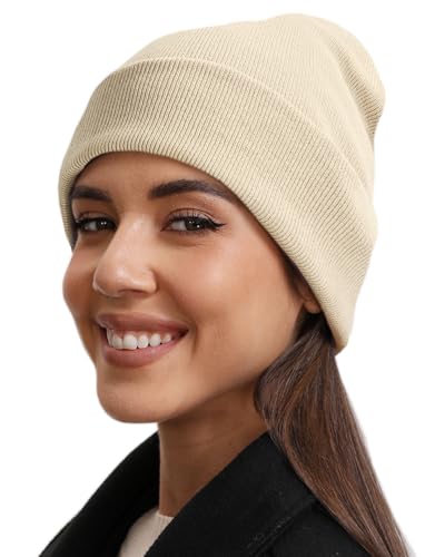 vidsel 100% Cotton Beanie Hat-Unisex Winter Knit Cuffed Beanies Skull Cap - color: 1-khaki