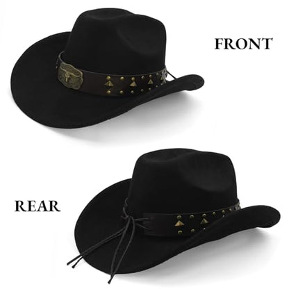 LIDHAY Cowboy Hat for Women Men with Shapeable Wide Brim Western Suede Hat for Cowboys and Cowgirls - color: Black