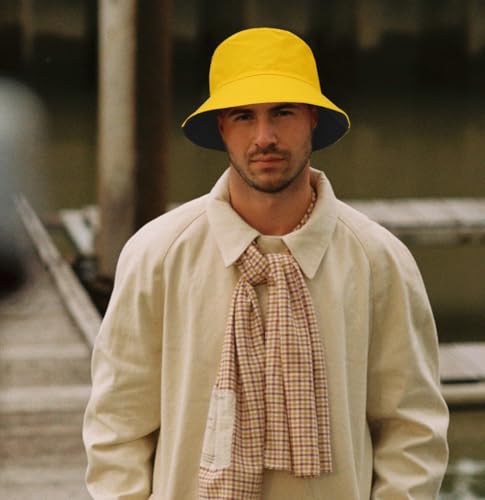 DIYDECAL Summer Bucket Hat,Beach Sun Hat Double-Sided Fisherman Hat for Men Women - color: Yellow