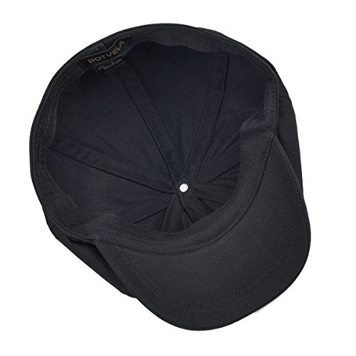 BOTVELA Men's Newsboy Flat Cap 100% Cotton Cabbie Hat - color: Black, size: 7 1/8